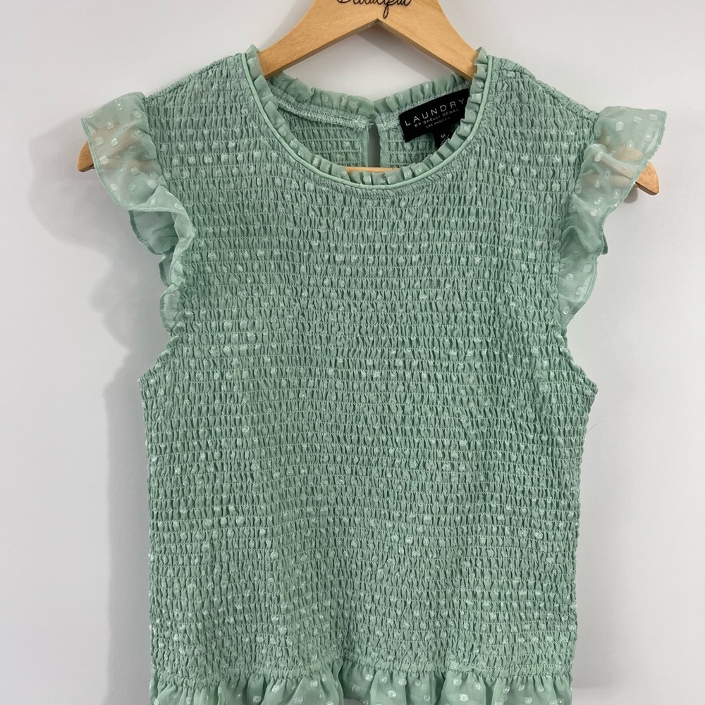 Laundry Green Smocked Ruffle Top